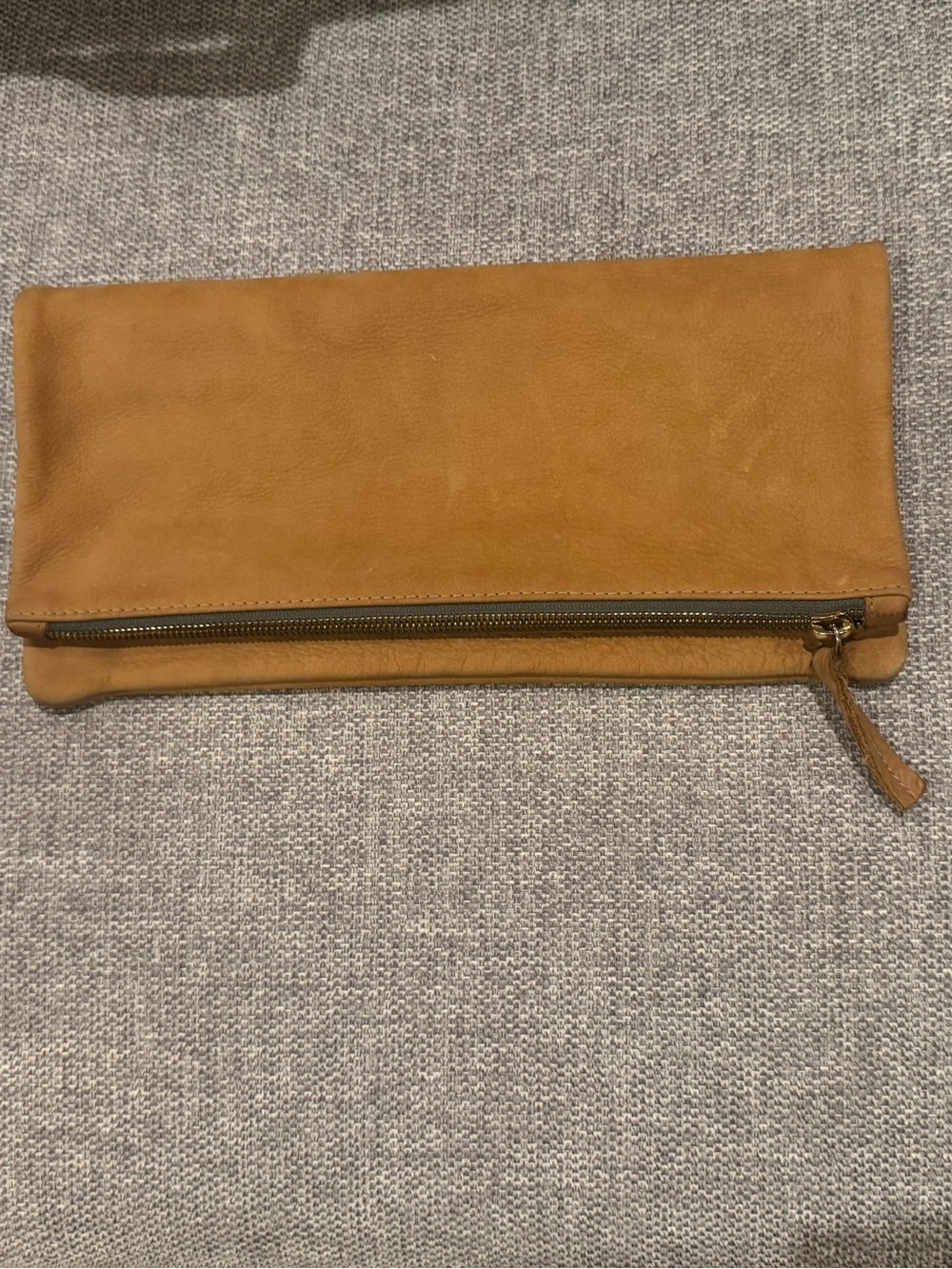 Clare V. Viviere Suede Leather Zip-Pull Fold over Clutch